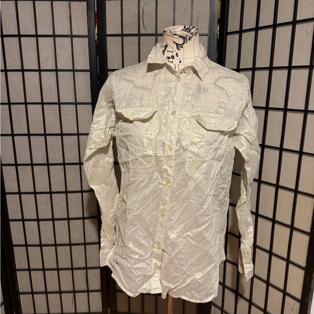 🎯J. Crew Holographic Iridescent 100% Cotton Shimmer Button Shirt Vintage 10 top